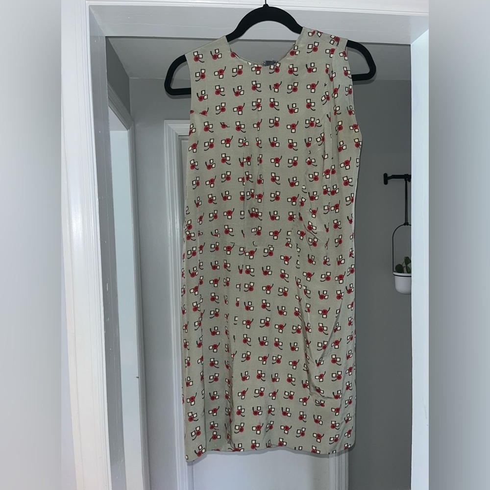Marni Sage Green With Geometric Patterns Silk Midi Dress EU 40